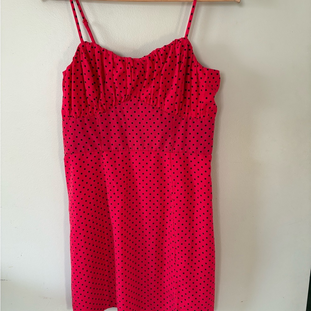 Trixxi Pink with blue polka dots mini dress Size XL Made in Vietnam